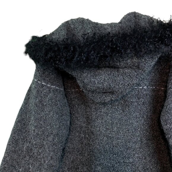 Utex Design Wool Blend Faux Fur Buttoned Hooded Coat Jacket Gray Black Sz Small - Picture 3 of 9